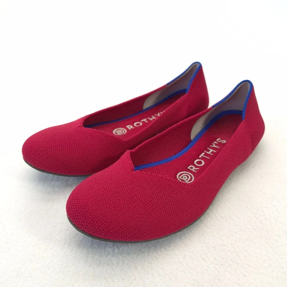 Rothys The Flat Red Knit Round Toe Ballet Flats Womens 6